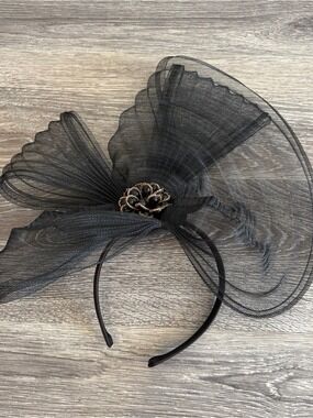 Black Mesh Floral Fascinator Headband with Decorative Center